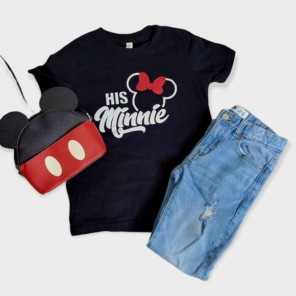 Bella Canvas Kids "His Minnie" Black Tee Size M (10-12) - Picture 1 of 5
